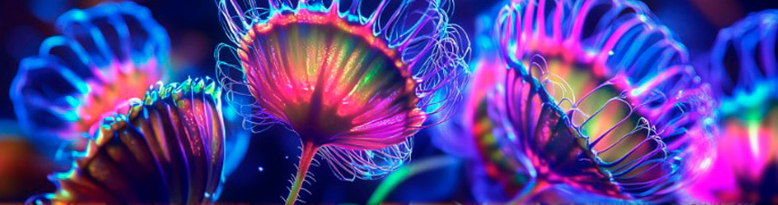 неоновые подводные растения с синим и розовым свечением